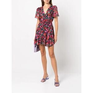 MILLY Harlie Tulip-Print Floral Black Pink Mini Dress Size 6